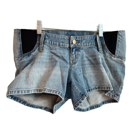 Isabel Maternity By Ingrid & Isabel Denim Midi Shorts W/ Expandable Side Panels - Picture 1 of 5